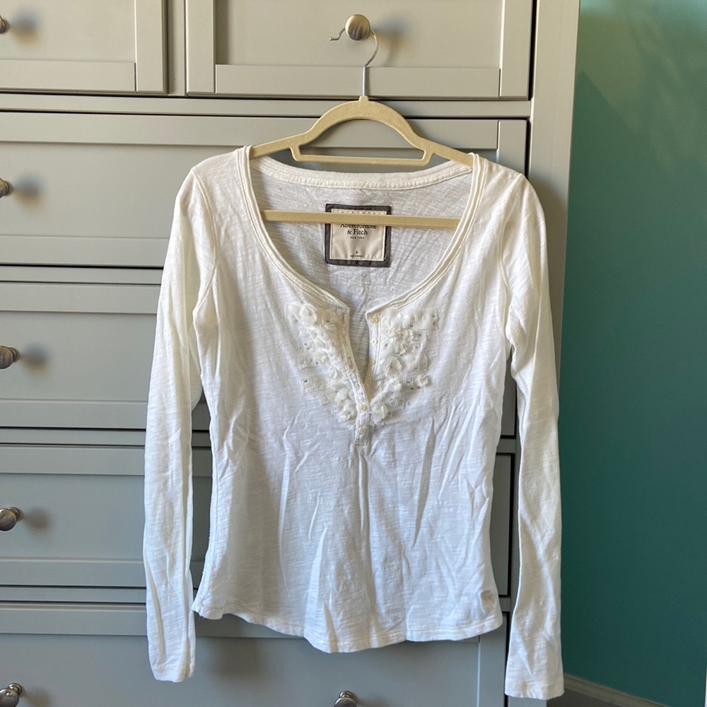 Abercrombie & Fitch White & Cream Long Sleeve Shirt